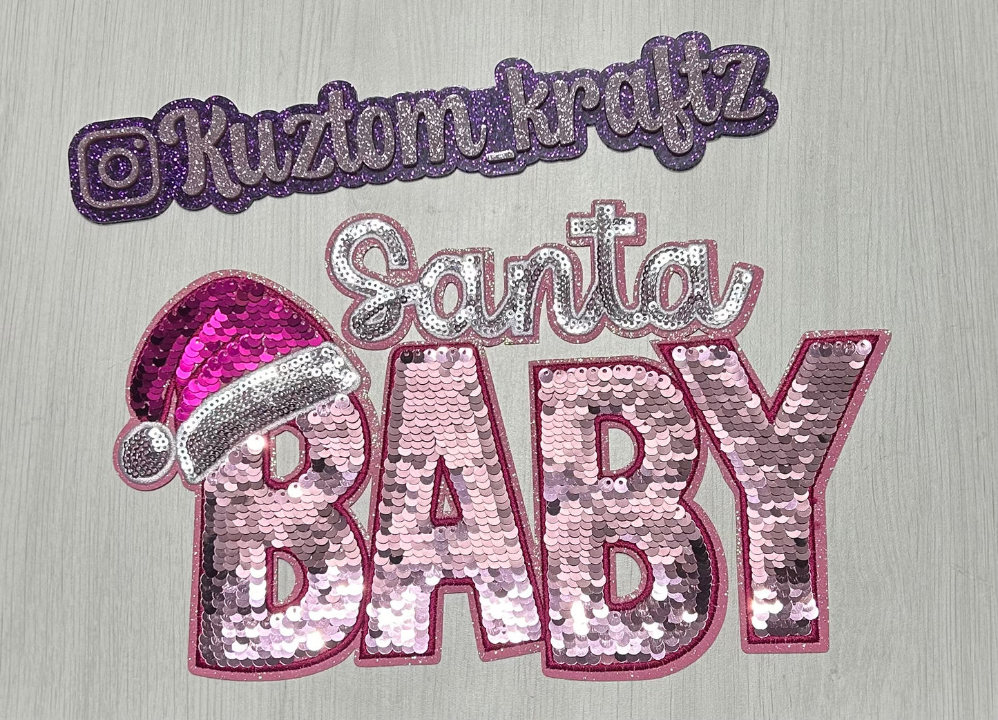 WHITE/PINK SANTA BABY SEQUIN PATCHES