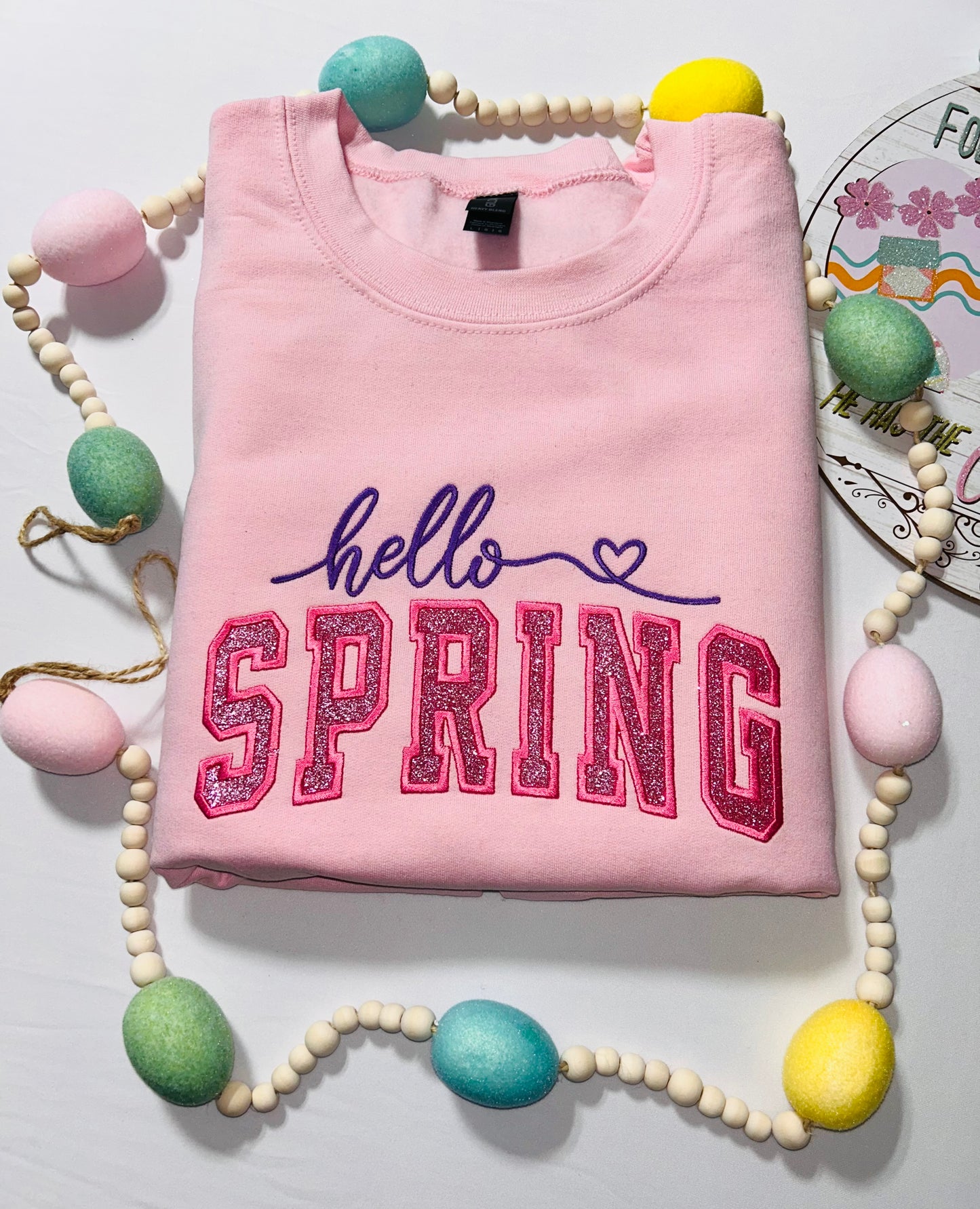 Hello Spring Embroidery Crewneck Sweater (Glidan)