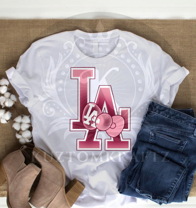 Pink LA with bow DTF transfer