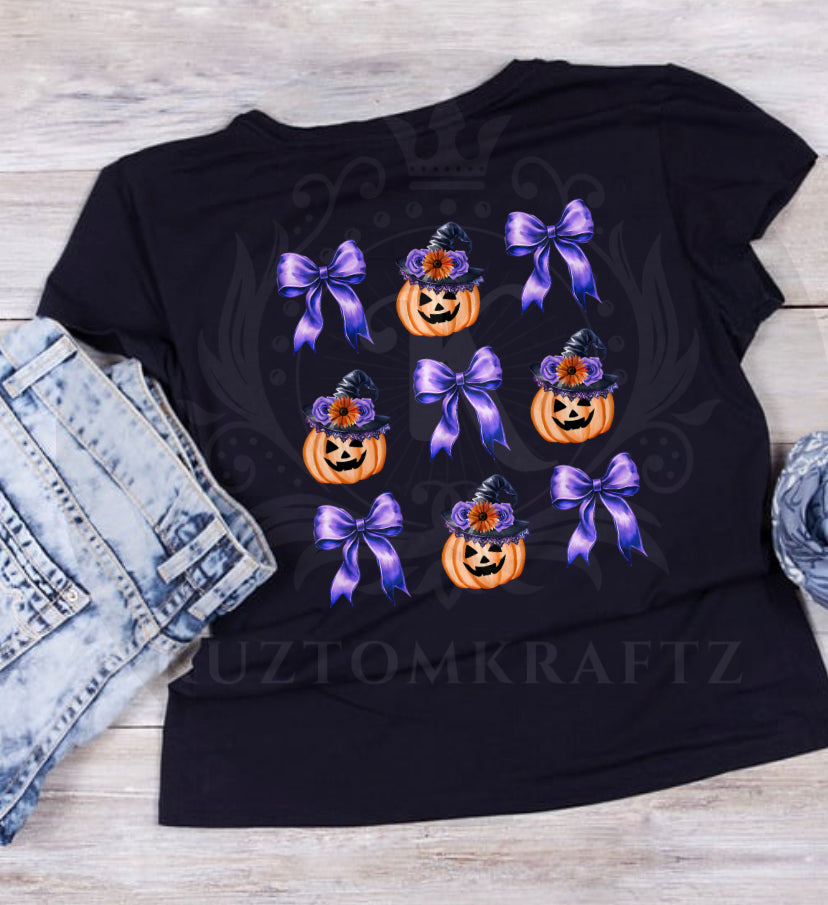 Pumpkins with purple bows DTF transfer