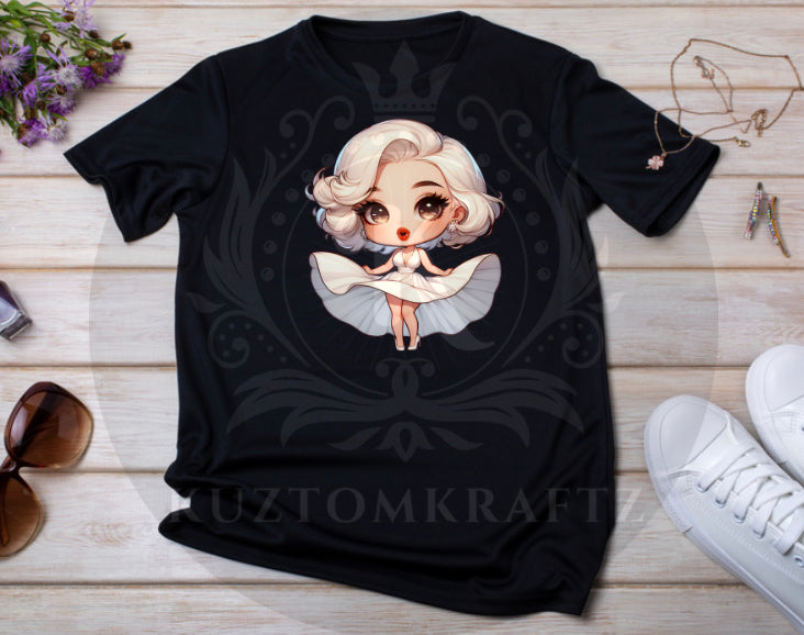 MM white dress DTF transfer