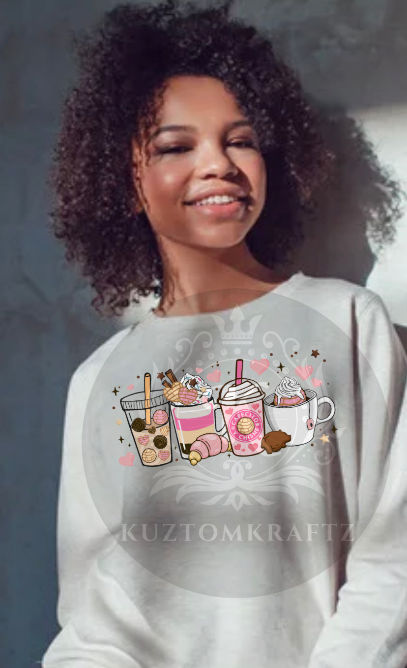 Pink Cafecito y chisme DTF transfers