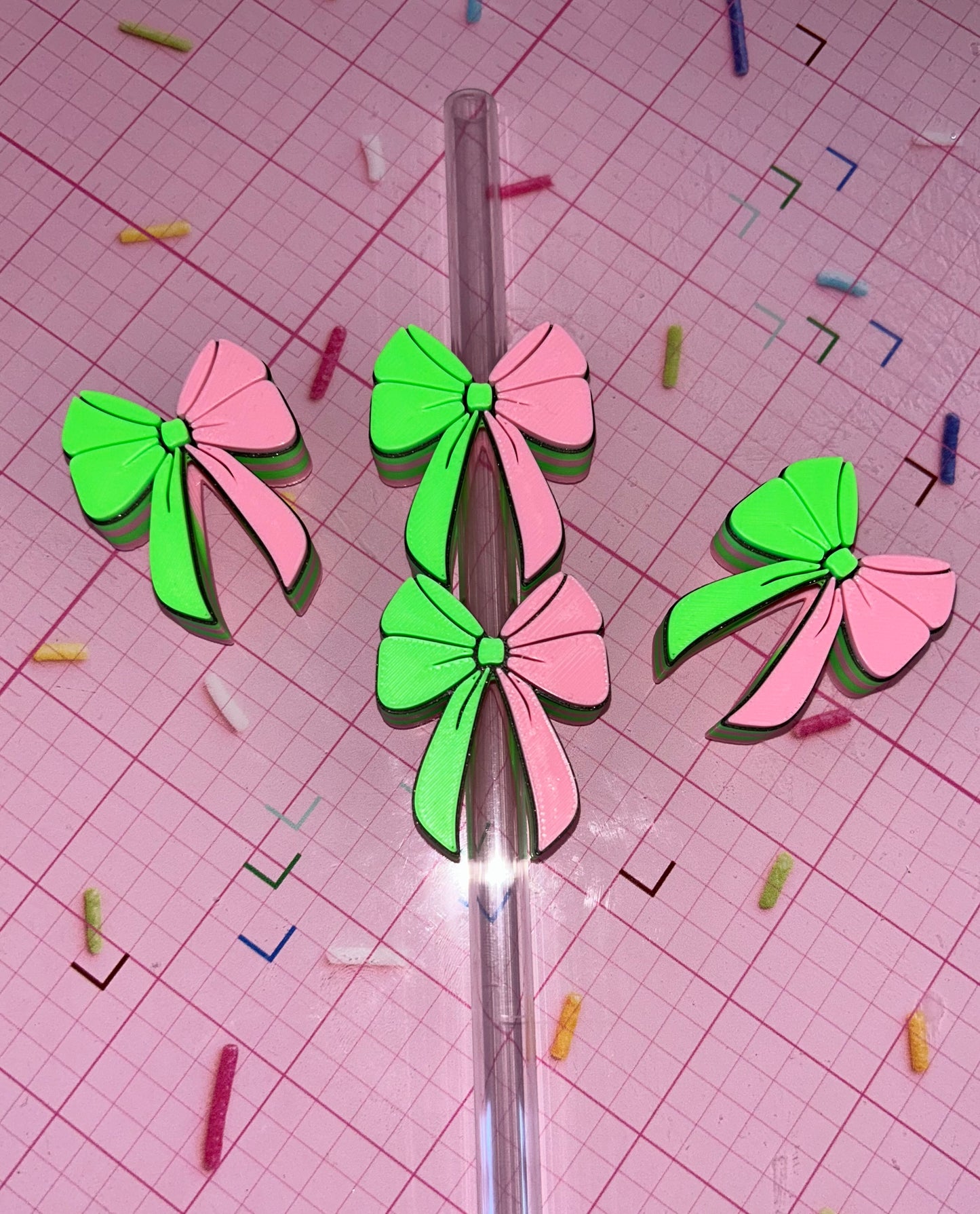 🎀 Wicked Bow Straw Toppers – Neon Pink & Green Edition