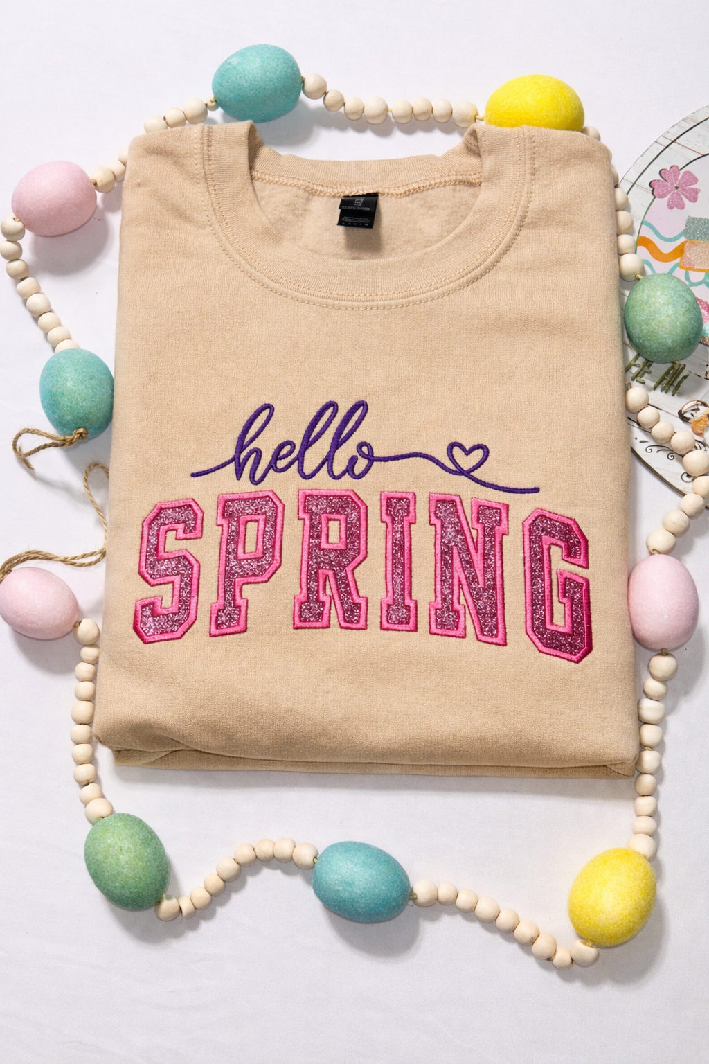 Hello Spring Embroidery Crewneck Sweater (Glidan)