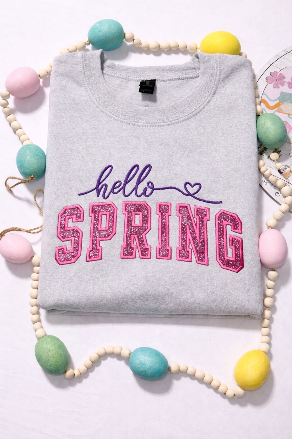 Hello Spring Embroidery Crewneck Sweater (Glidan)