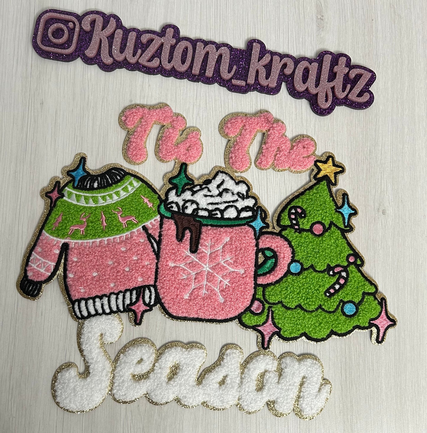 PINK TIS THE SEASON CHENILLE PATCHES