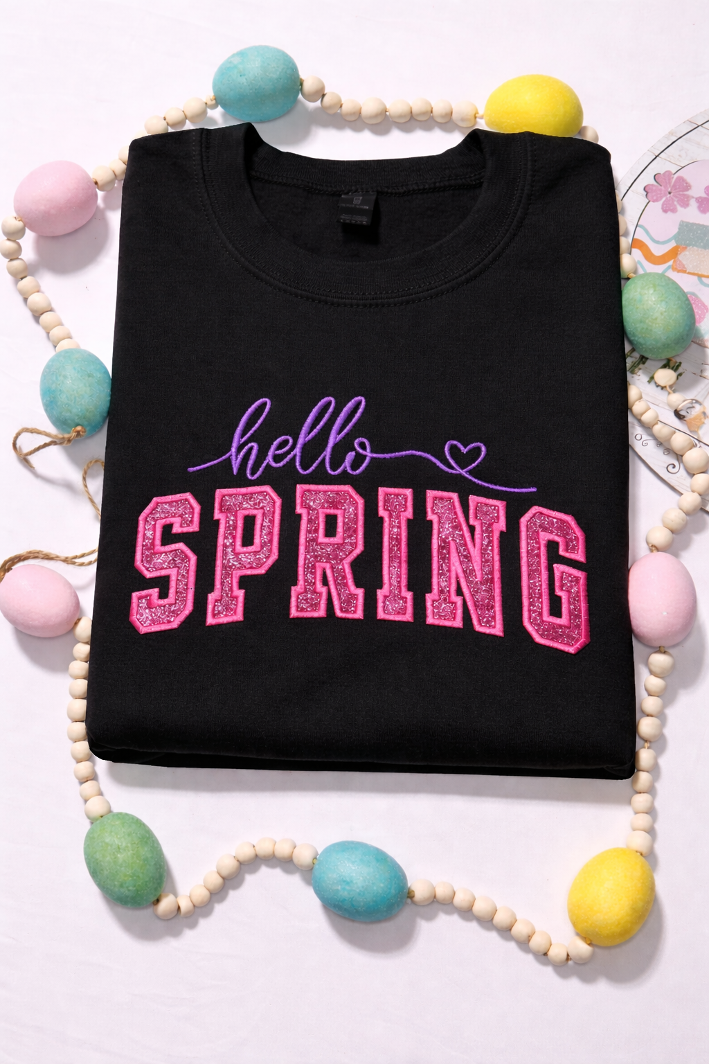 Hello Spring Embroidery Crewneck Sweater (Glidan)
