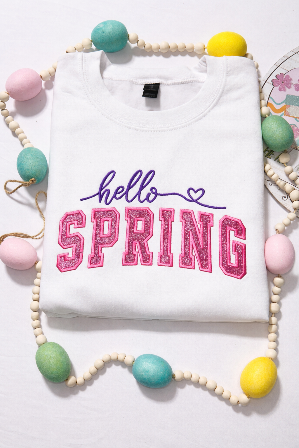Hello Spring Embroidery Crewneck Sweater (Glidan)