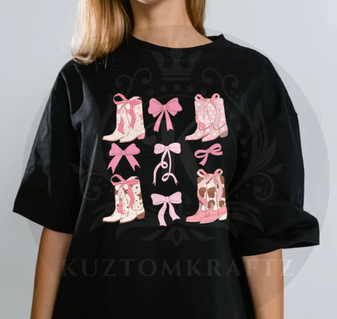 Pink bows and boots DTF transfer