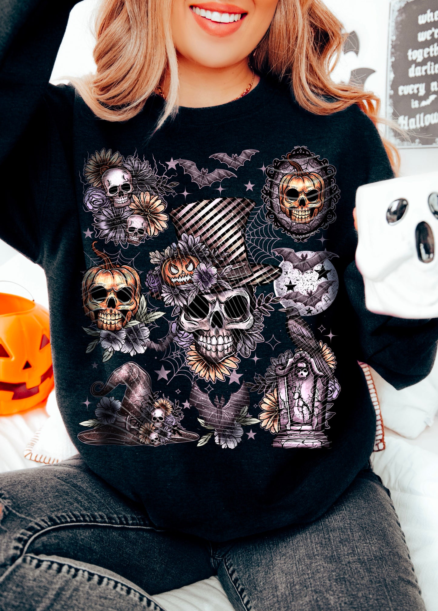 Top hat skull DTF transfers